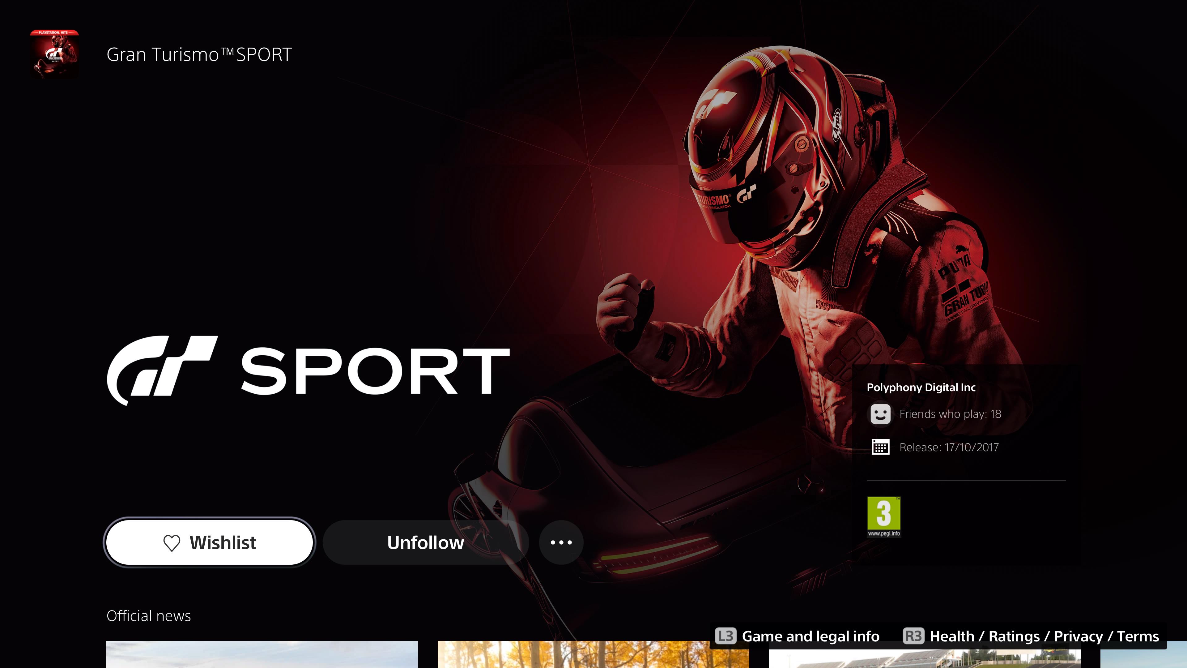 PS4独占赛车游戏《GT Sport》已从PS商店下架