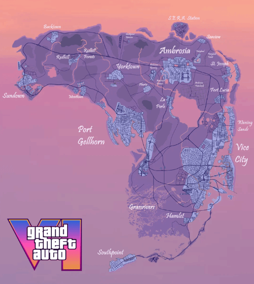 玩家自制《GTA6》概念地图：是前作地图的2.5倍大